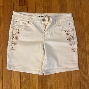 INC International Concepts White Jean Shorts with Embellishments